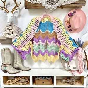 Artisan chevron boho cocoon multifunctional kimono cover up/shawl w prairie vibe